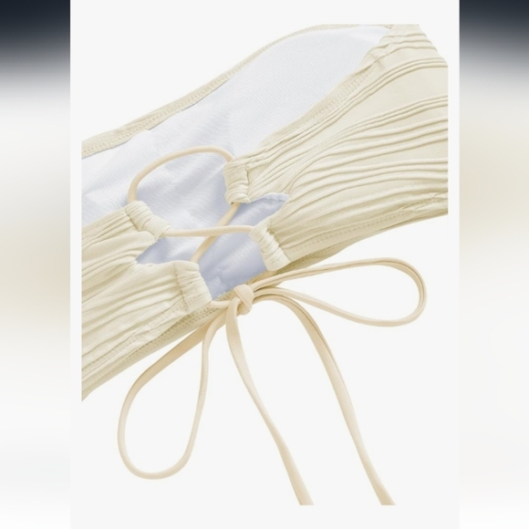 ZAFUL Women Textured Bandeau Bikini Top Lace up Strapless Swimsuit Solid Color 6 - Picture 7 of 12